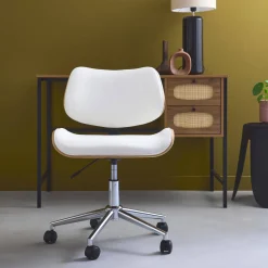 Sedia da ufficio con rotelle, effetto legno curvato e similpelle