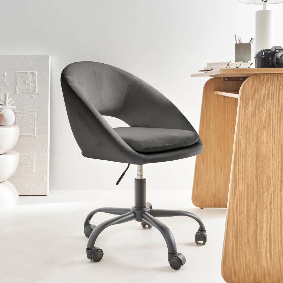Sedia da ufficio con rotelle in velluto