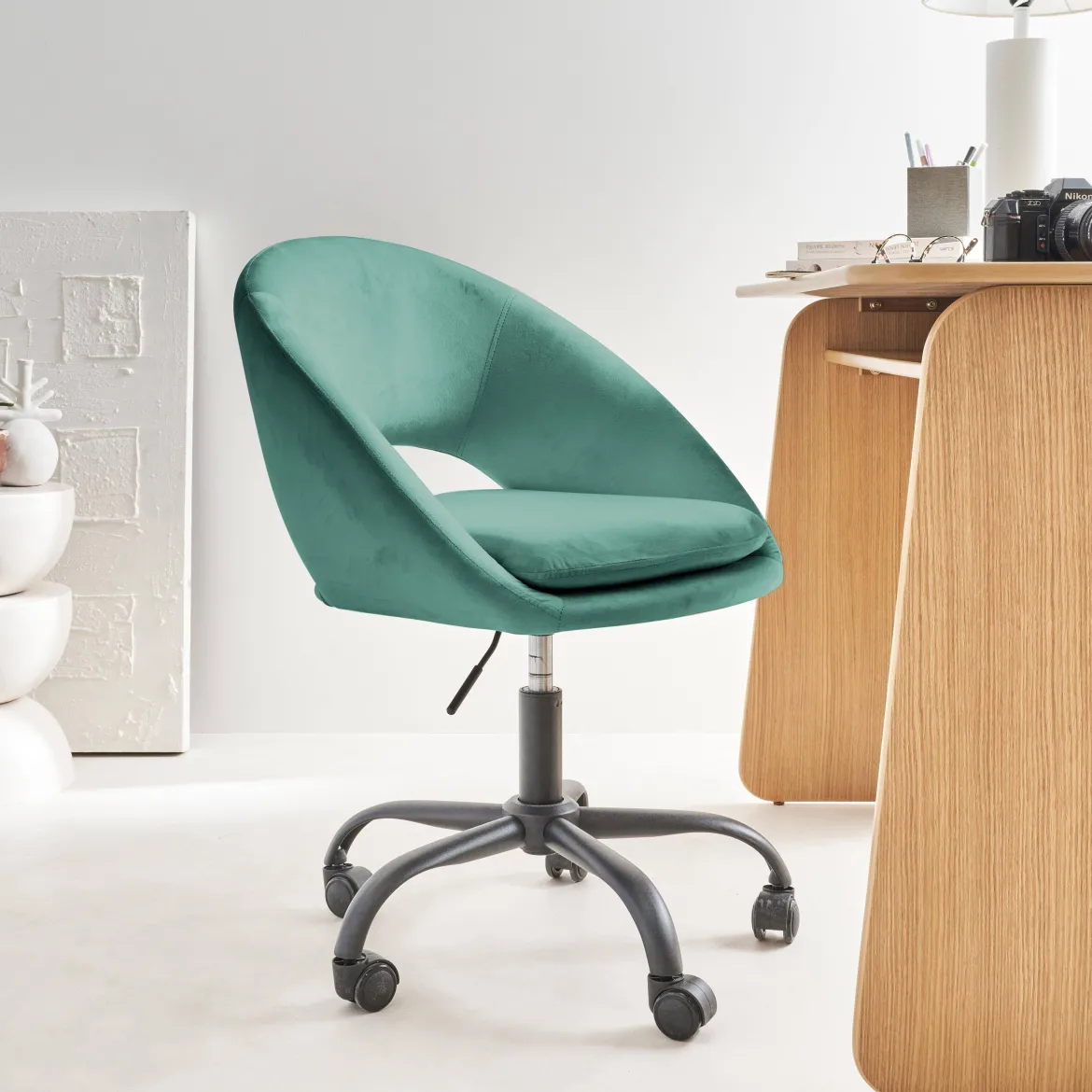 Sedia da ufficio con rotelle in velluto