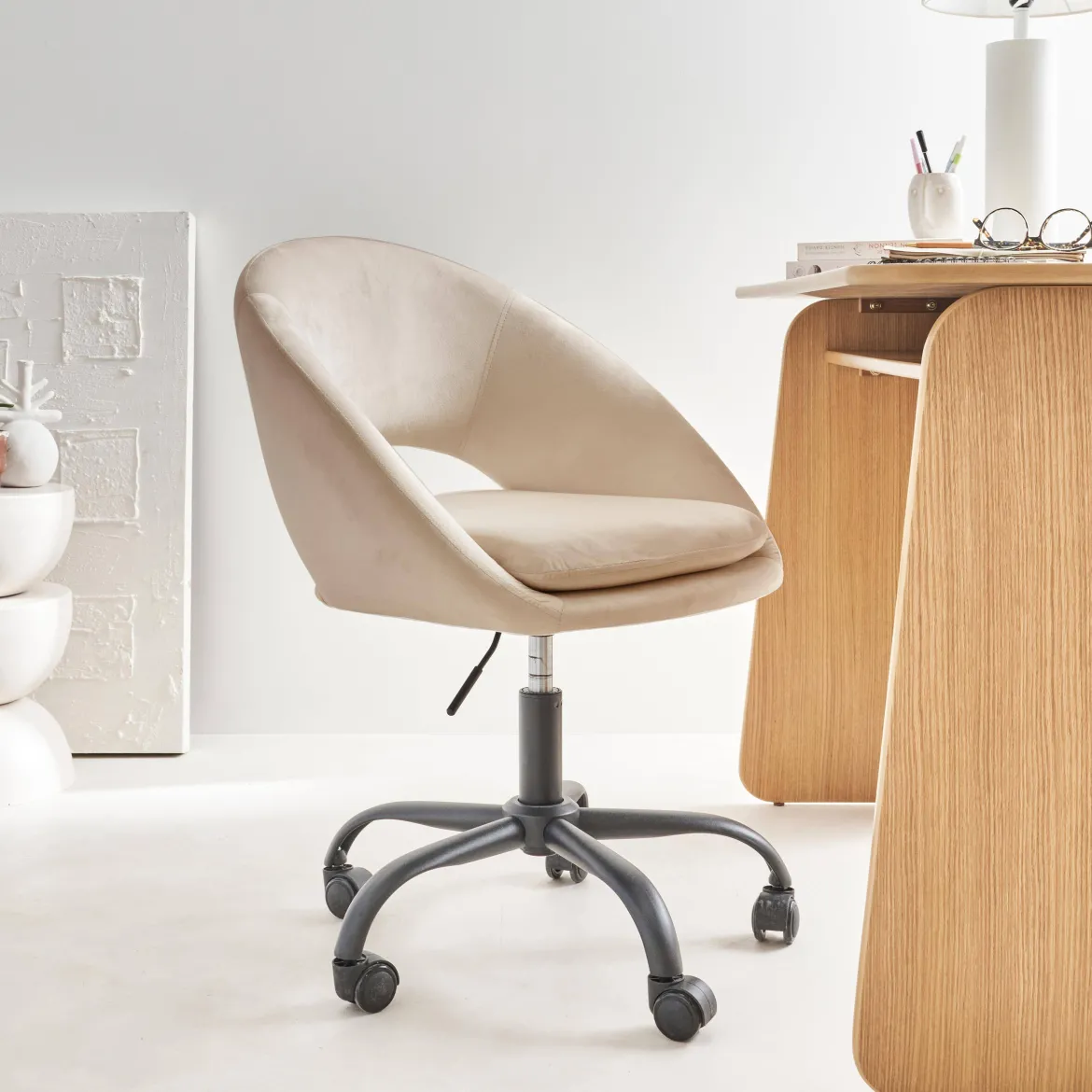 Sedia da ufficio con rotelle in velluto
