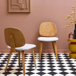 Sedia in legno curvato e bouclé, set di 2