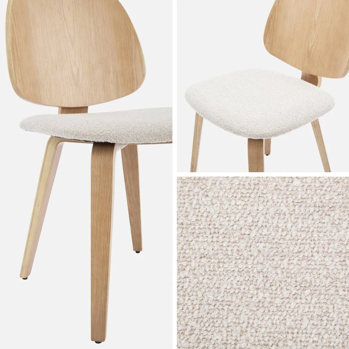 Sedia in legno curvato e bouclé, set di 2