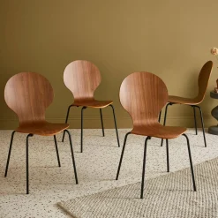 Sedie da pranzo in legno con gambe in acciaio, set di 4
