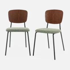 Sedie bouclé struttura in legno con gambe in metallo, set 2