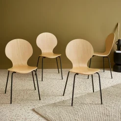Sedie da pranzo in legno con gambe in acciaio, set di 4