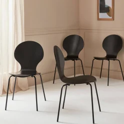 Sedie da pranzo in legno con gambe in acciaio, set di 4