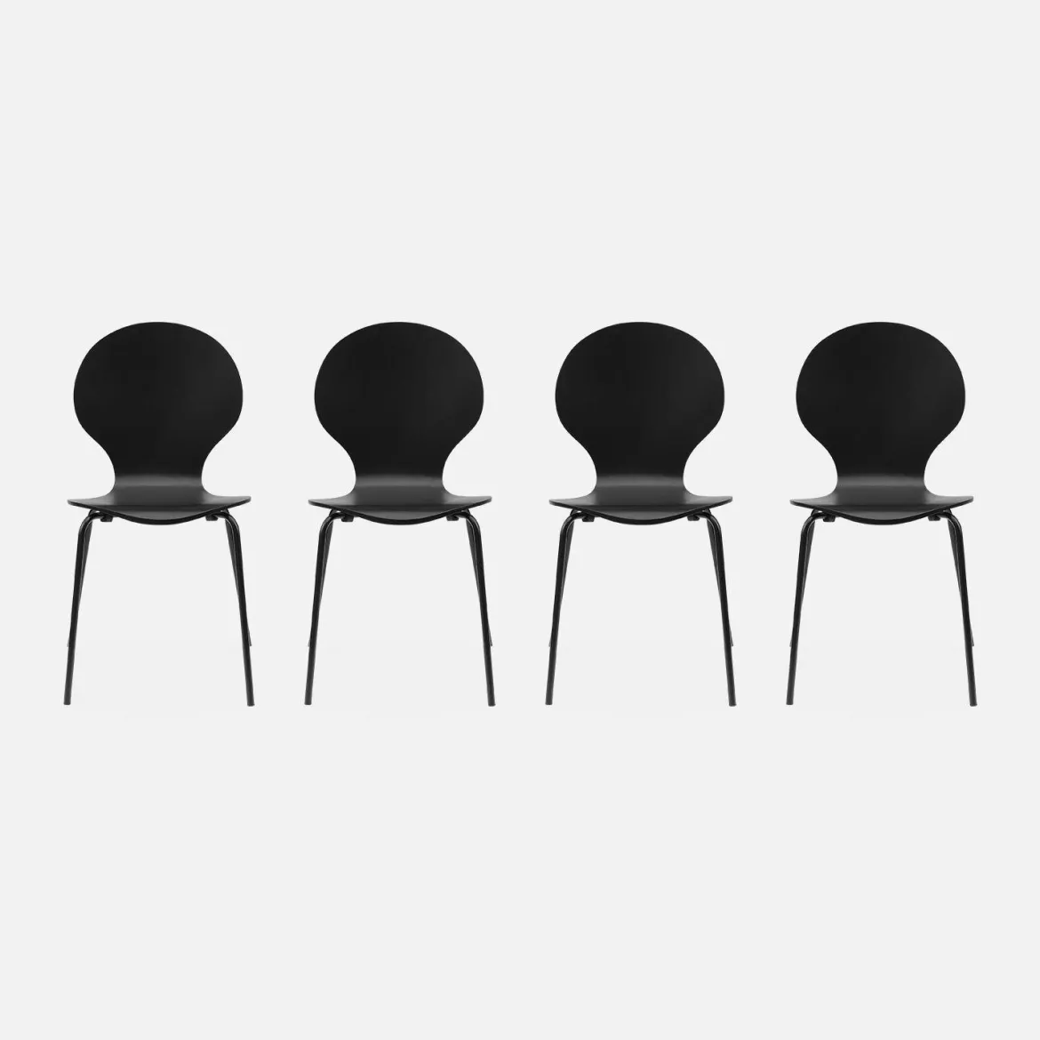 Sedie da pranzo in legno con gambe in acciaio, set di 4