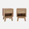 Set 2 comodini con decorazione in legno e canna da zucchero