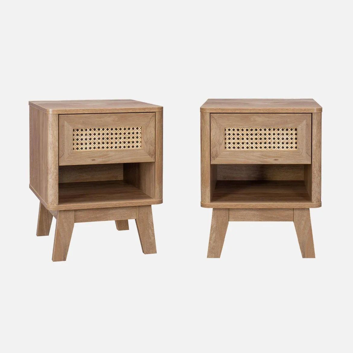 Set 2 comodini con decorazione in legno e canna da zucchero