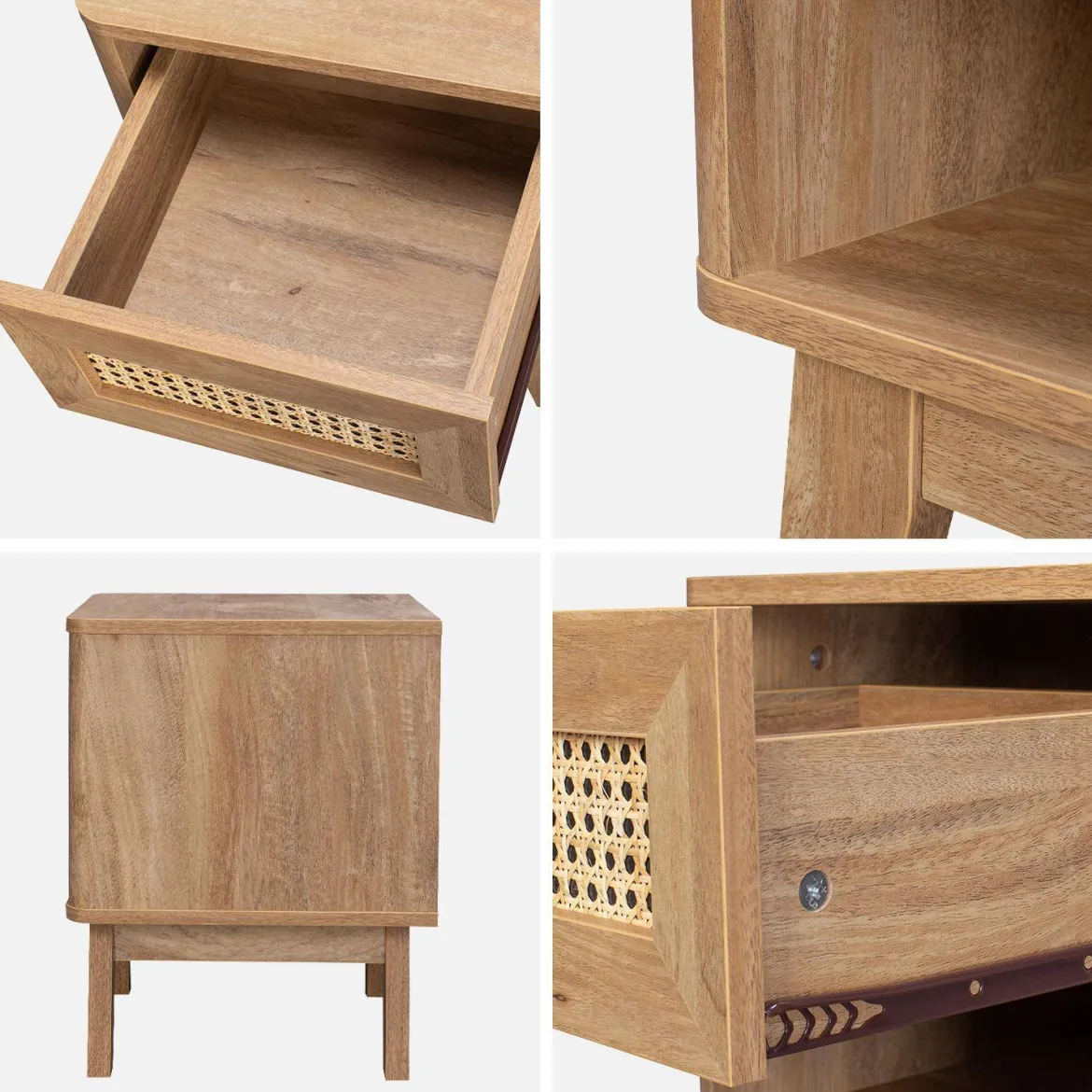 Set 2 comodini con decorazione in legno e canna da zucchero