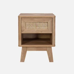 Set 2 comodini con decorazione in legno e canna da zucchero