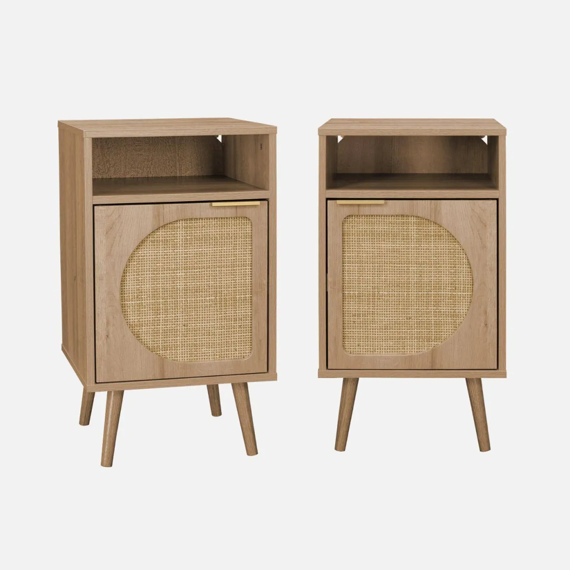 Set 2 comodini, decoro in legno, canalina arrotondata