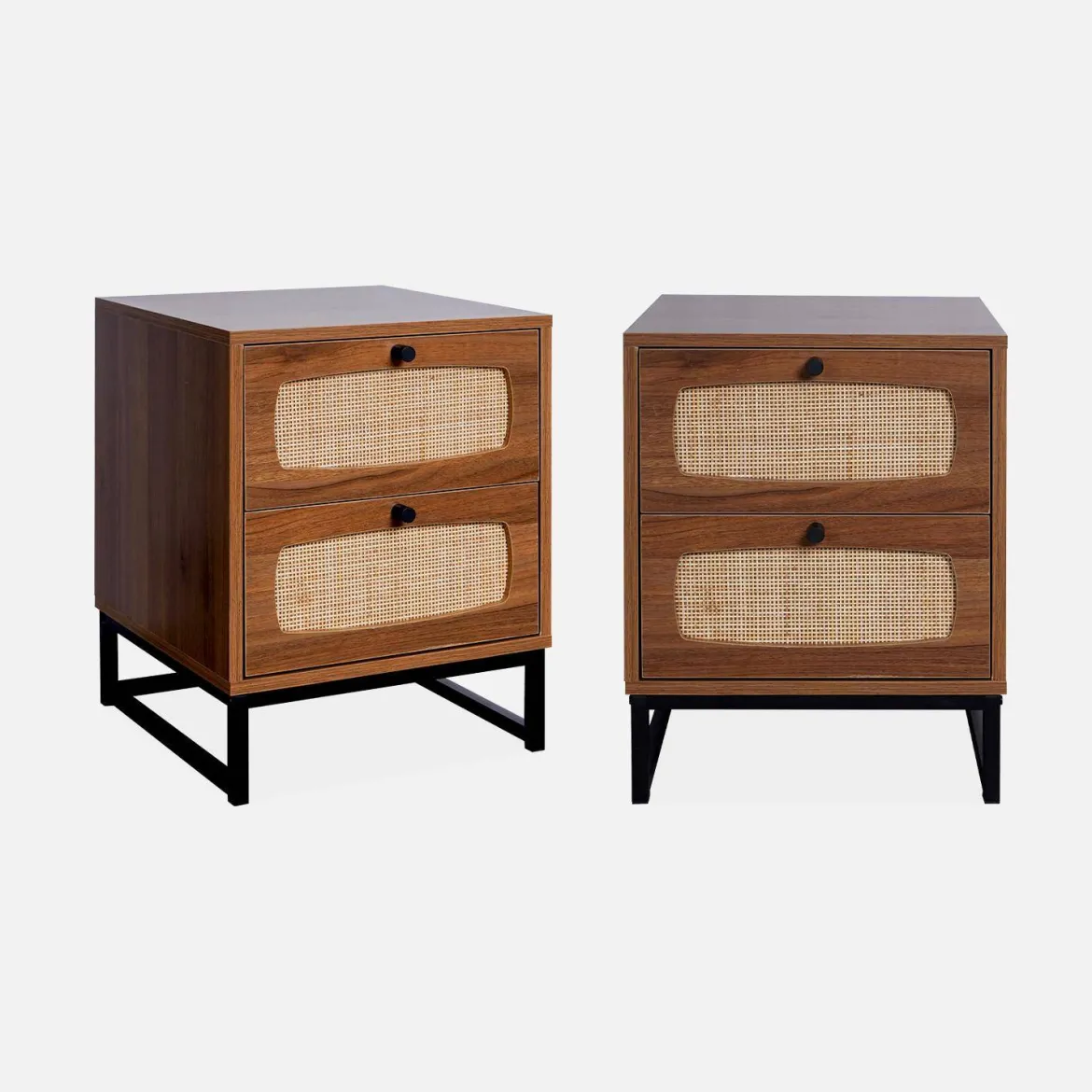 Set 2 comodini effetto legno e canna