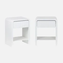 Set 2 comodini effetto legno scanalato, 1 cassetto, 1 ripiano