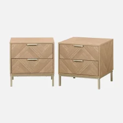 Set 2 comodini effetto legno con motivo a spina di pesce