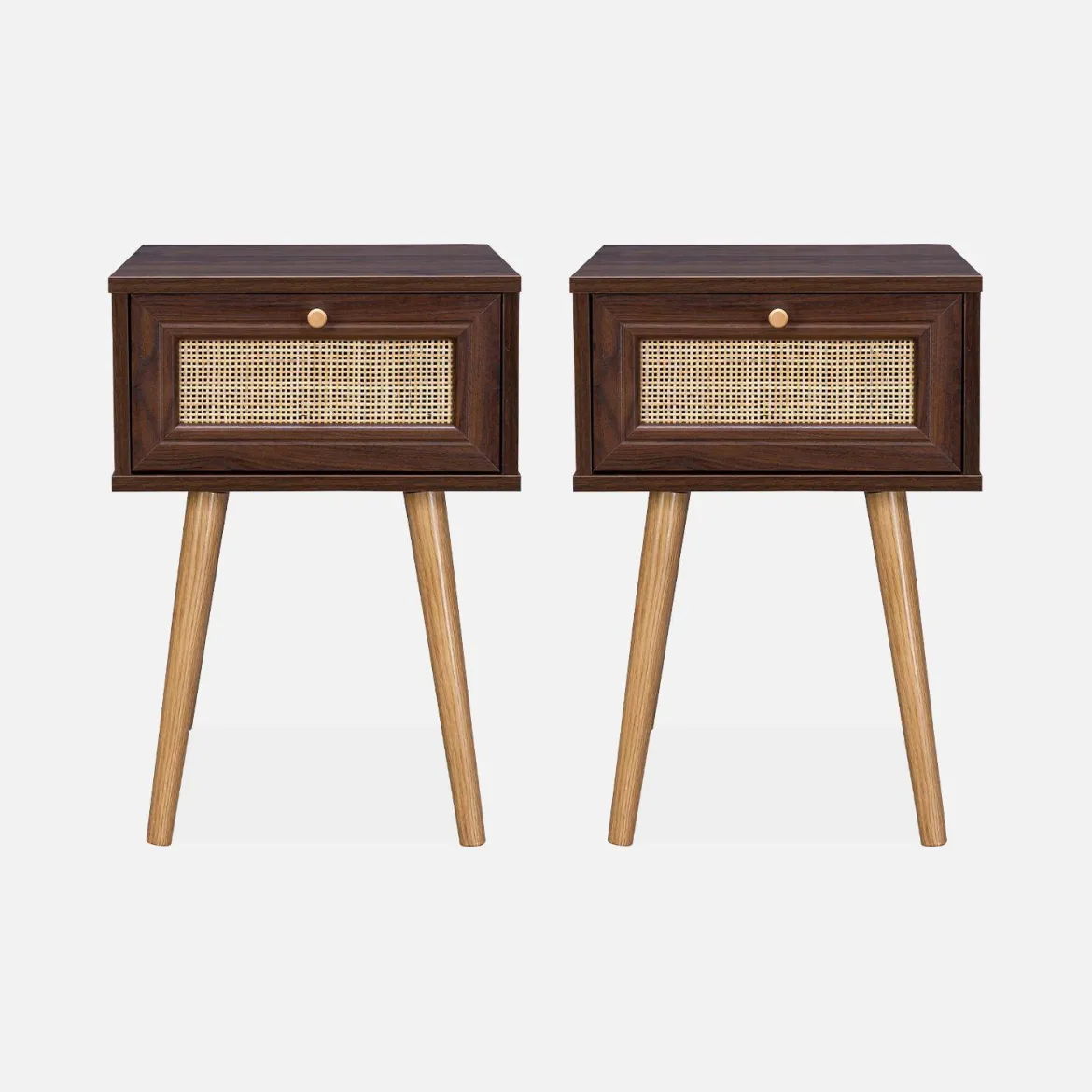 Set 2 comodini effetto legno e cannage