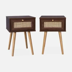 Set 2 comodini effetto legno e cannage