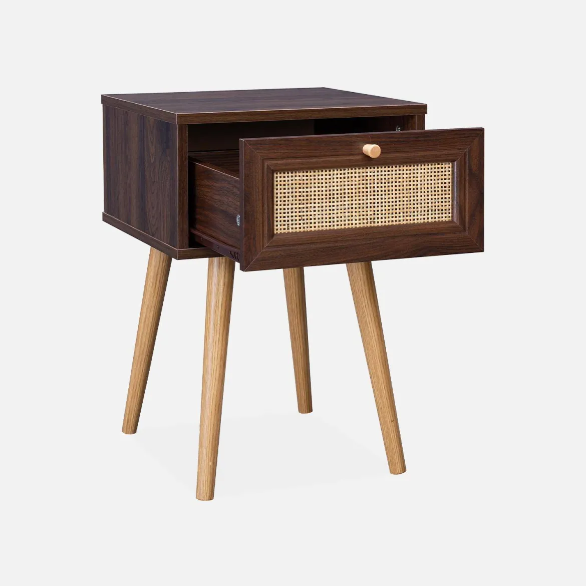 Set 2 comodini effetto legno e cannage