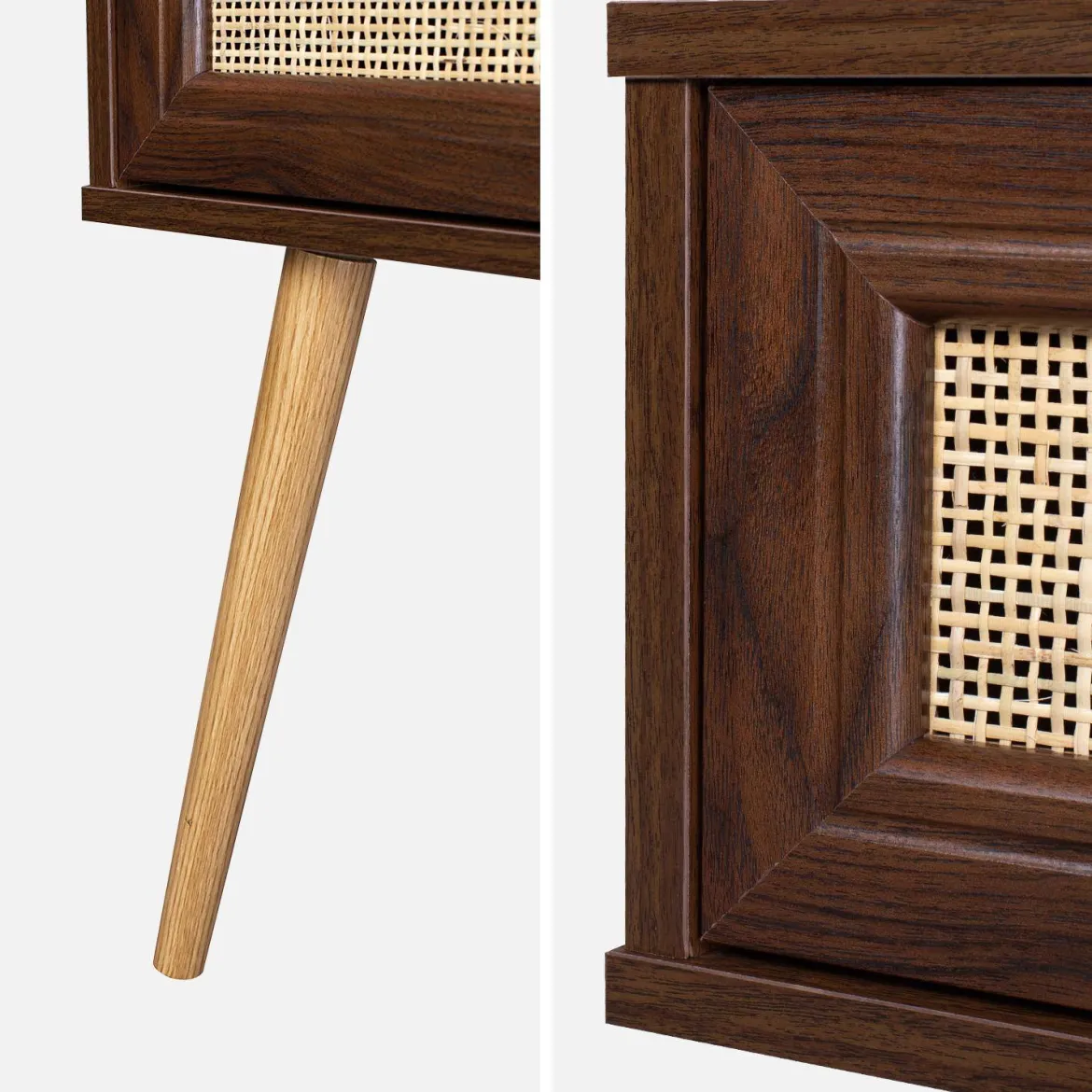 Set 2 comodini effetto legno e cannage