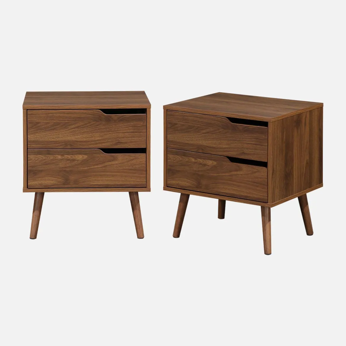Set 2 comodini effetto legno noce, 2 cassetti