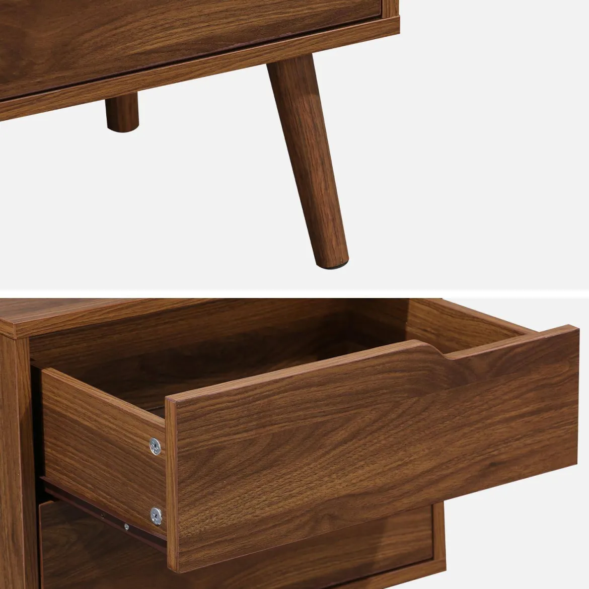 Set 2 comodini effetto legno noce, 2 cassetti