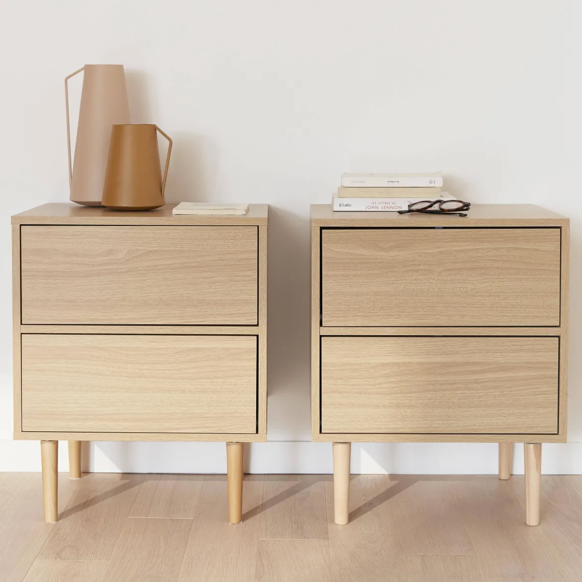 Set 2 comodini effetto legno naturale