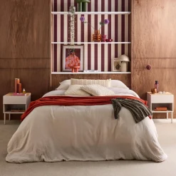 Set 2 comodini in metallo e decorazione in legno 1 anta 1 vano