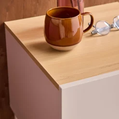 Set 2 comodini in metallo e decorazione in legno 1 anta 1 vano
