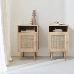 Set 2 comodini scandinavi in intrecciatura cannage