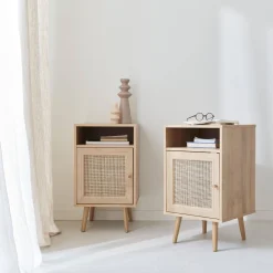 Set 2 comodini scandinavi in intrecciatura cannage