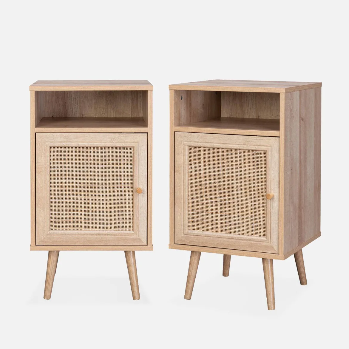 Set 2 comodini scandinavi in intrecciatura cannage