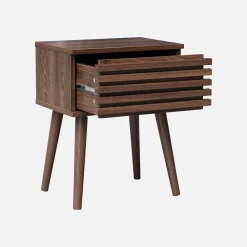 Set 2 comodini scandinavi con decoro in legno scanalato
