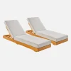 Set 2 lettini prendisole in acacia e poliestere multiposizione con ruote