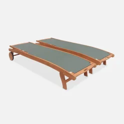 Set 2 lettini prendisole in legno multiposizione con ruote