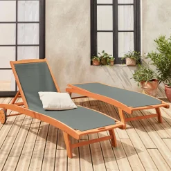 Set 2 lettini prendisole in legno multiposizione con ruote
