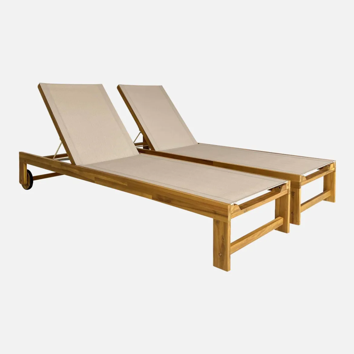 Set 2 lettini prendisole in legno multiposizione con ruote