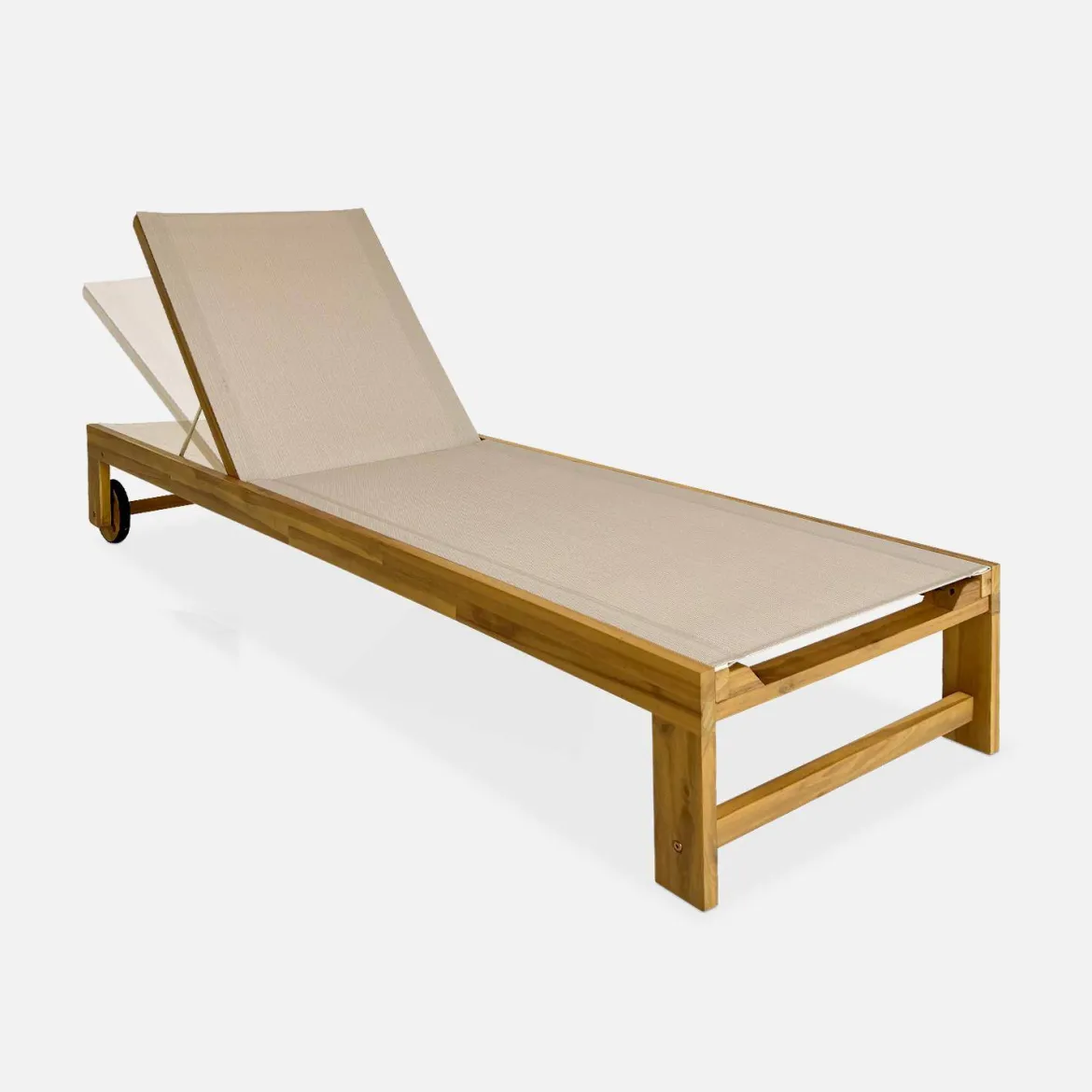 Set 2 lettini prendisole in legno multiposizione con ruote