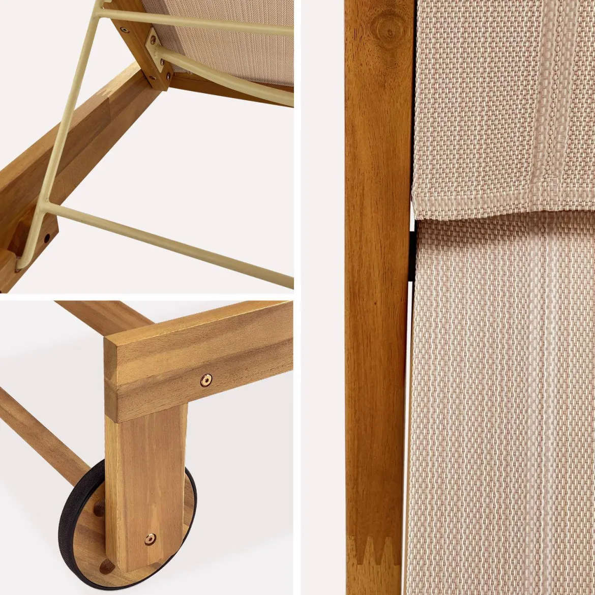 Set 2 lettini prendisole in legno multiposizione con ruote