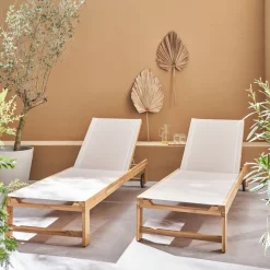 Set 2 lettini prendisole in legno multiposizione con ruote