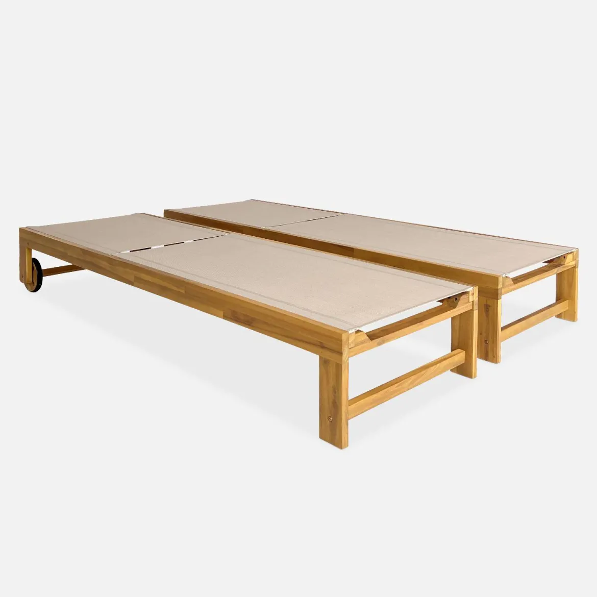 Set 2 lettini prendisole in legno multiposizione con ruote