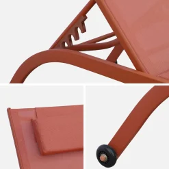 Set 2 lettini prendisole in acciaio con cuscino e ruote multiposizione