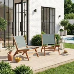Set 2 poltrone da giardino in legno di acacia e textilene