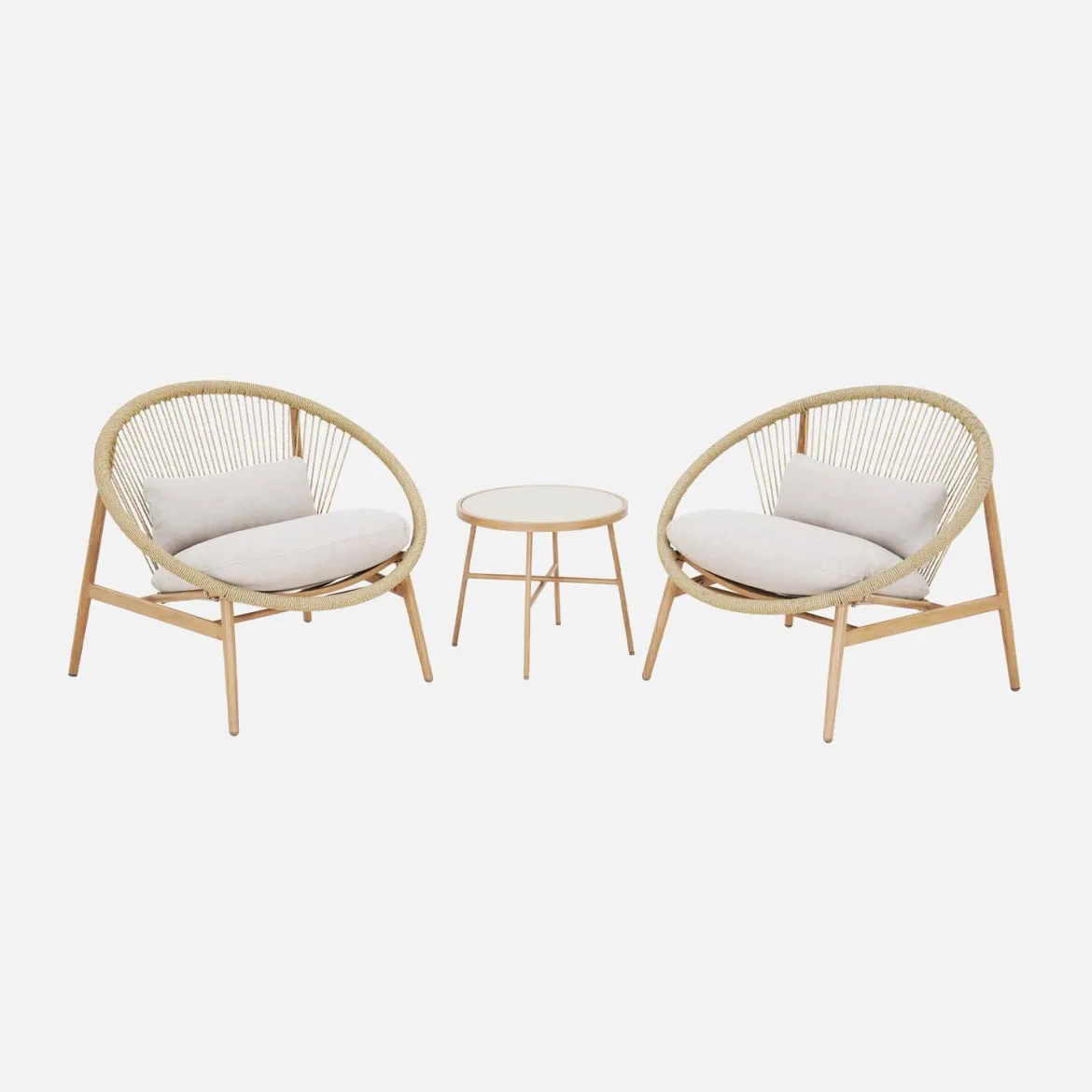 Set 2 poltrone da giardino con tavolo in acciaio e rattan