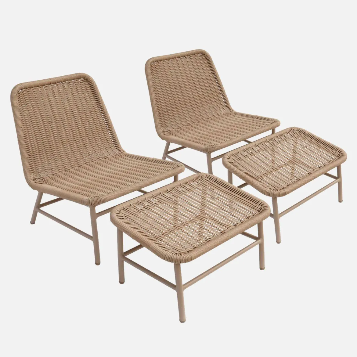 Set 2 poltrone da giardino con poggiapiedi in alluminio e corda