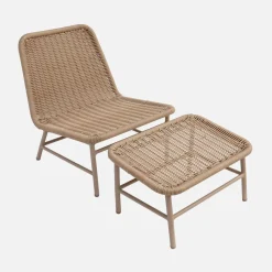 Set 2 poltrone da giardino con poggiapiedi in alluminio e corda