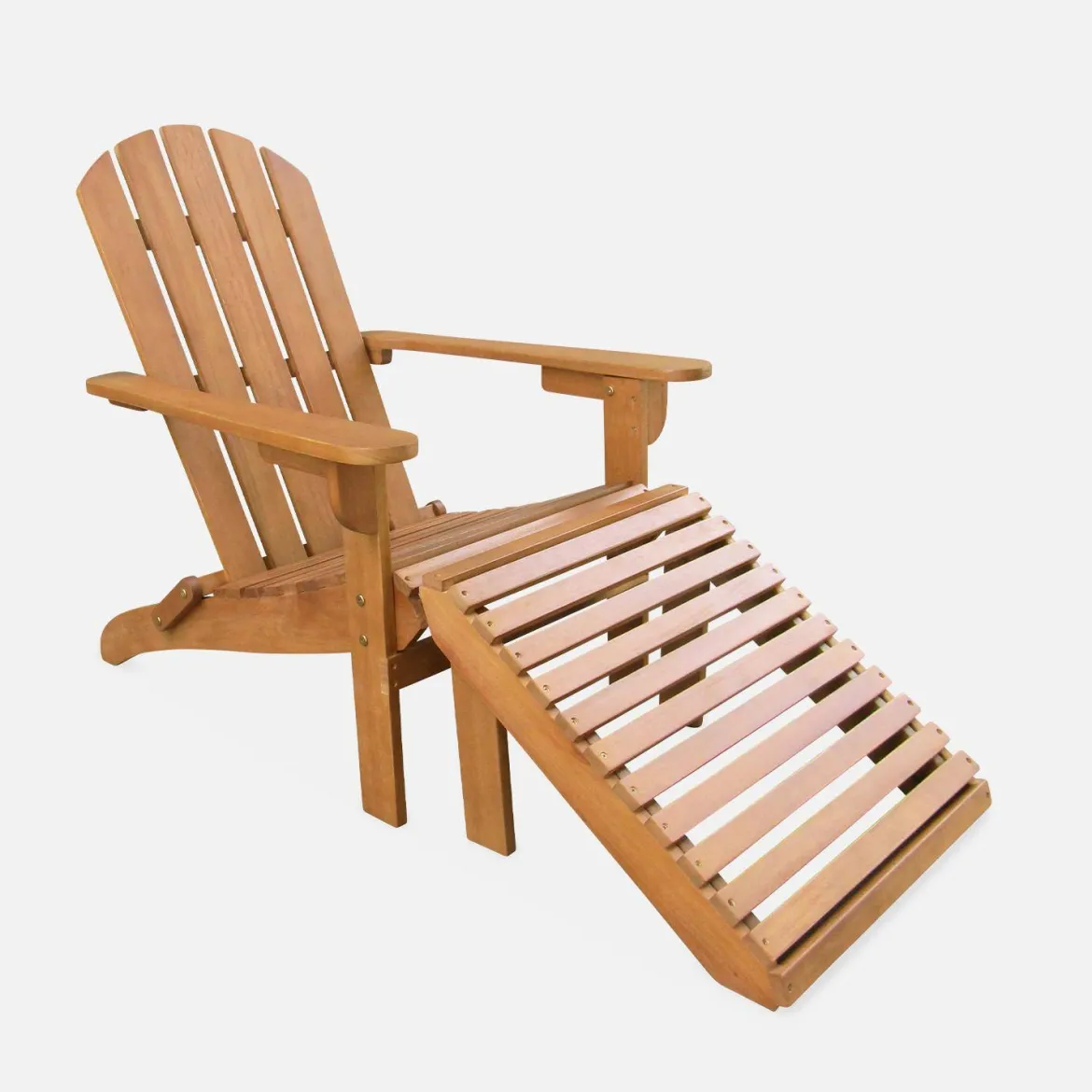 Set 2 poltrone in legno con poggiapiedi