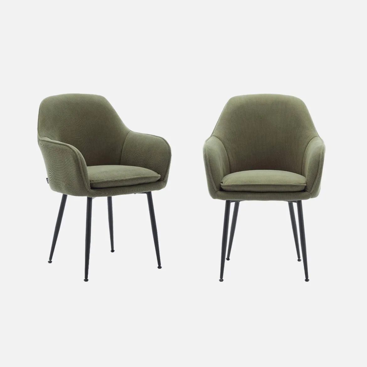 Set 2 poltrone in velluto a coste con gambe in metallo