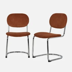 Set 2 sedie arrotondate metallo, velluto a coste e gambe cromate
