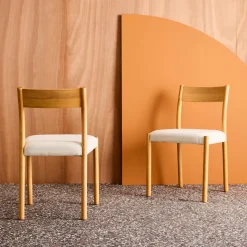 Set 2 sedie bohemien in legno di hevea e tessuto simple