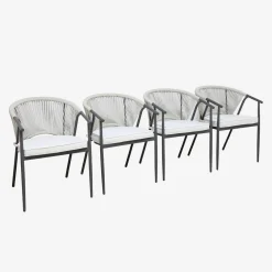 Set 4 sedie da giardino impilabili in acciaio e corde